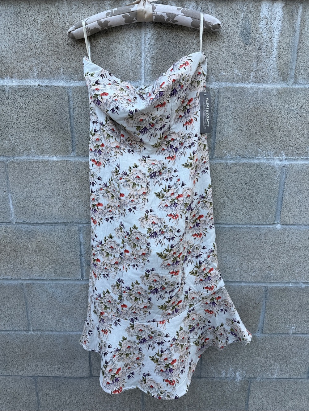 eva mendes for New York & Company Cream Floral Strapless Cowl Slip Dress